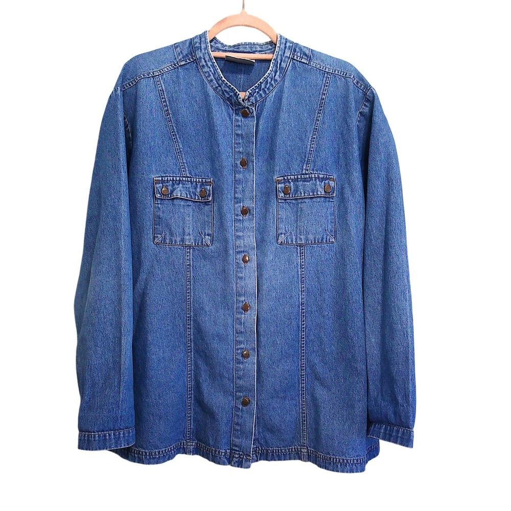 VTG Bill Blass Denim Button Front Shirt Womens Oversized Blue Jean Top XL/XXL